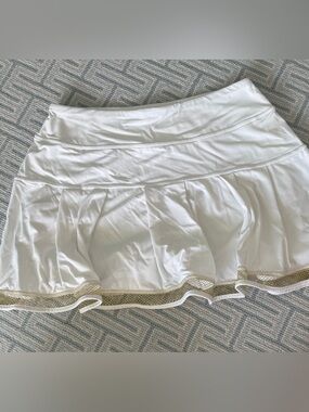 Lilly Pulitzer White Skater Tennis Skirt with Gold Trim